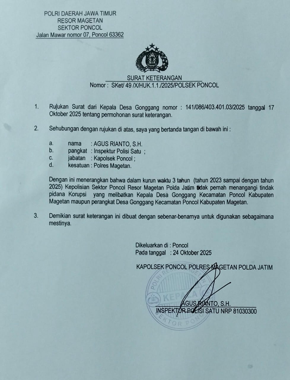SURAT KETERANGAN APH